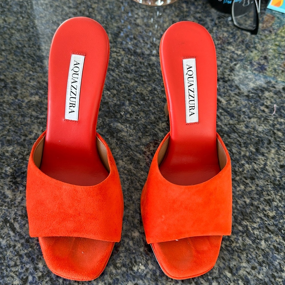 Aquazzura orange shade 4”slides size 36 1/2
